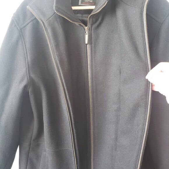 Lazetti Couture 100% Wool Coat Mens Size M Solid Black Full Zip Pockets Winter - Picture 5 of 10